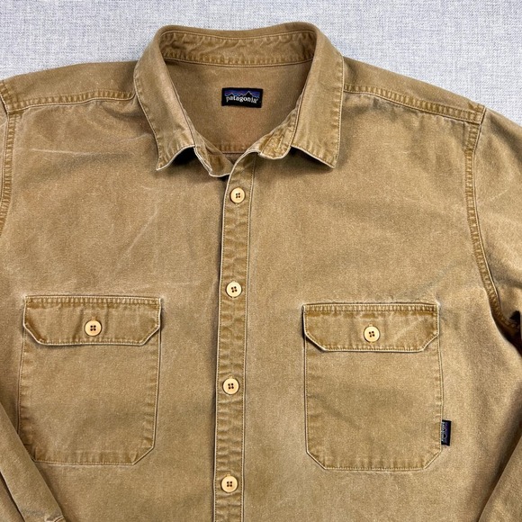 VTG 90s Patagonia Heavy Twill Canvas Work Shirt Men XL XXL Brown Utility Gorp - Picture 2 of 8